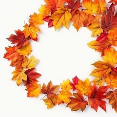 Autumn colorful leaves frame border isolated on white background