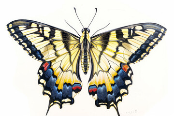 A butterfly with blue and yellow wings