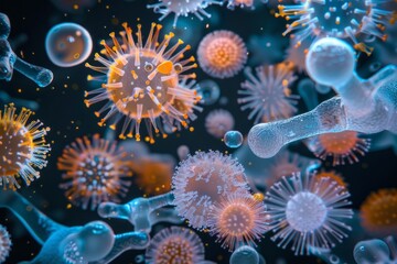 Fototapeta premium Various types of bacteria under a microscope