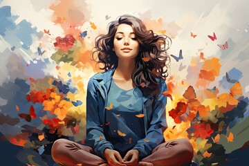 Woman Sitting in Lotus Position. Generative AI