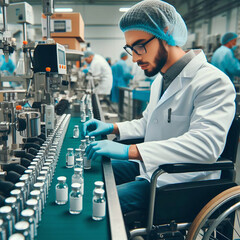 Male scientist in white coat and eyeglasses working at the laboratory