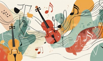 pattern with musical instruments on strokes background wallpaper