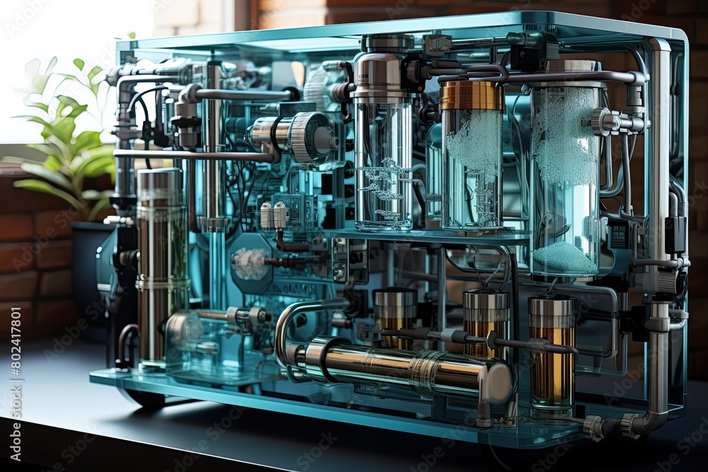 Poster close-up of industrial machine on table. generative ai