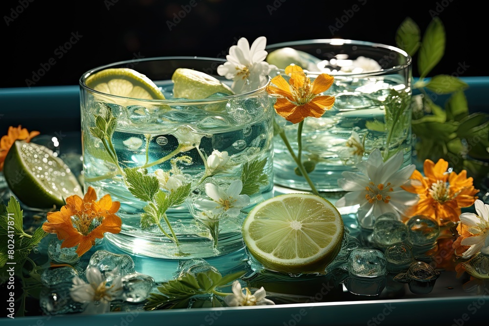 Aufkleber two glasses of water with lime slices. generative ai