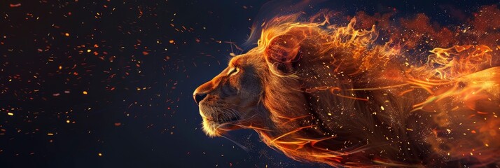 Lion fire flame on dark background.