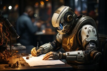 Robot Writing on Paper. Generative AI