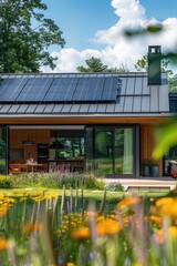 Obraz premium Harnessing the Suns Power: A Modern House With Solar Panels