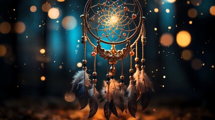 Surreal stock photo of a dream catcher floating among the stars, symbolizing the interconnection between dreams and the discovery of the cosmos