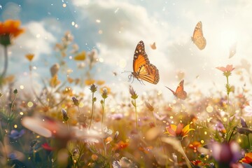 Sunny Meadow with Butterflies