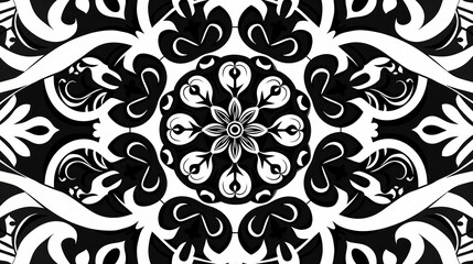 Black and White Abstract Floral Symmetry