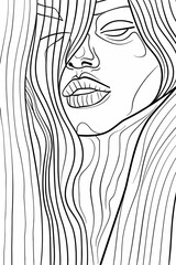 A beautiful line drawing of a woman's face with long hair.