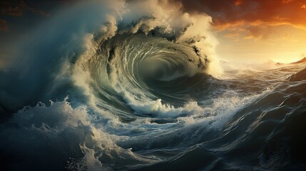 Massive Wave Rising in Open Ocean. Generative AI