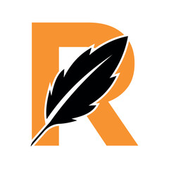 Initial Feather Logo combine with letter R vector template