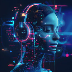 Artificial Intelligence Virtual Assistant , AI Technology 
 ,Futuristic technology transformation.