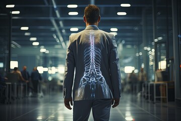 Fototapeta premium Man in Suit With Skeleton Back. Generative AI