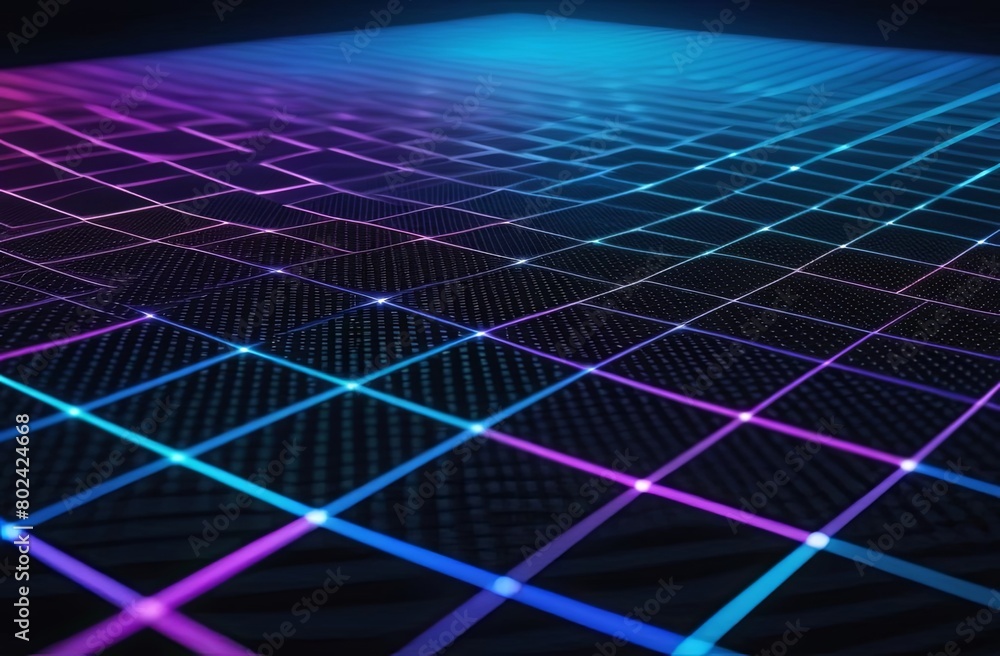 Poster a computer-generated grid showcases an array of bright lights, forming a structured and organized pa