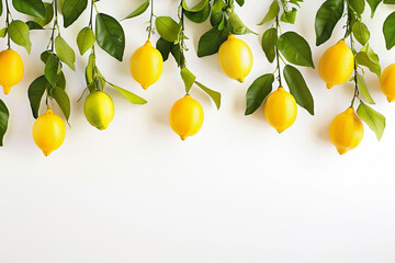 Fresh Lemons on Branches with Green Leaves