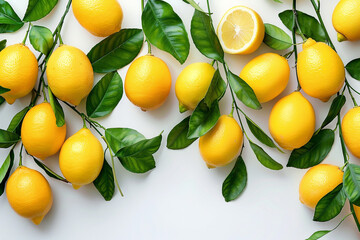 Fresh Lemon Arrangement on White Background