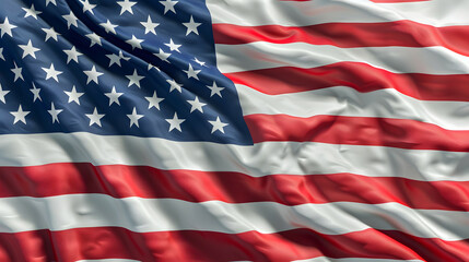 Fototapeta premium Closeup shot of American flag blowing in wind, Memorial Day.