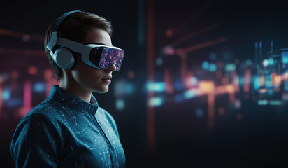 Person with VR headset in futuristic setting