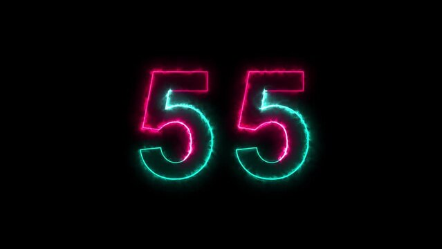 Circle neon light 60 seconds countdown on black background.