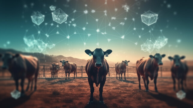 hi tech breed, tech farming, blackchain and system image for animal farm culture