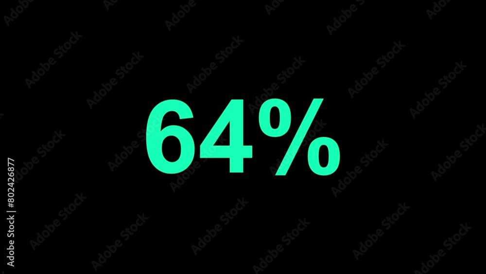 Poster green counting from 0 to 100 percent in numbers of white number on black background. 4k animation.