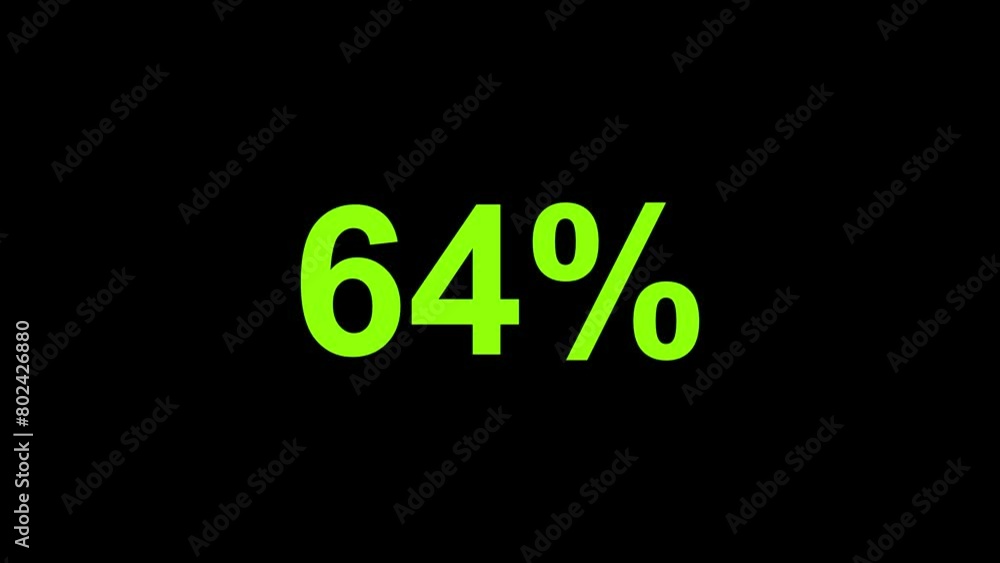 Poster green counting from 0 to 100 percent in numbers of white number on black background. 4k animation.