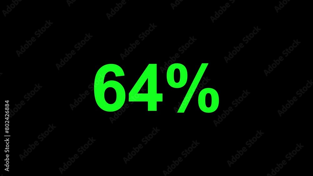 Poster green counting from 0 to 100 percent in numbers of white number on black background. 4k animation.