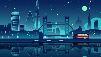 London skyline night big ben and thames river