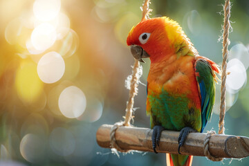 Colorful Parrot Perched Amidst Sunlit Bokeh
