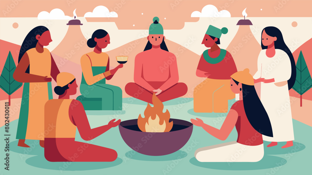 Poster a group of patients participate in an ancient native american ceremony using the sauna as part of th