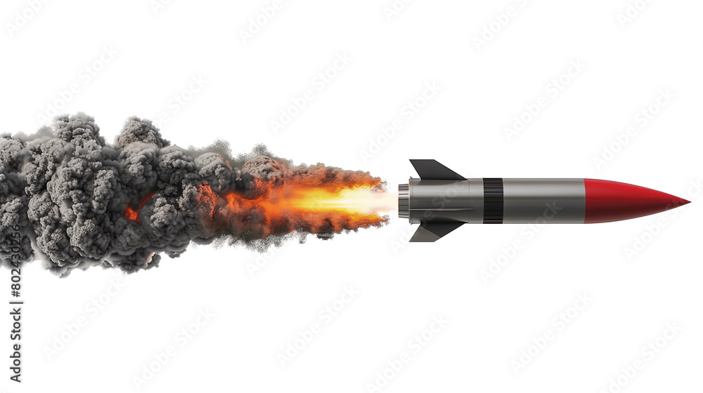 Poster 3d render of a missile with a fire isolated on transparent background.