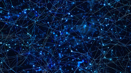 Abstract network connections with blue glowing nodes on a dark background. Conceptual design for technology and communication