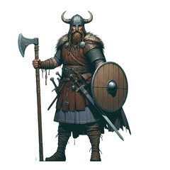 viking medieval knight with sword vector cartoon illustration isolated on transparent background - Generative AI