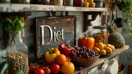 Healthy Diet Concept on Kitchen Shelf