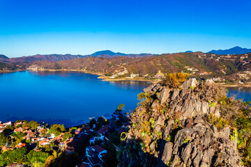 Lake in the morning seen from the rock in Valle de Bravo state of Mexico