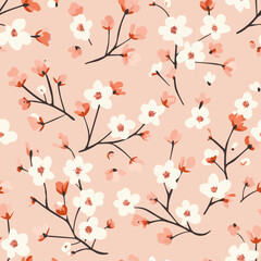 Ditsy cherry blossom vector seamless pattern