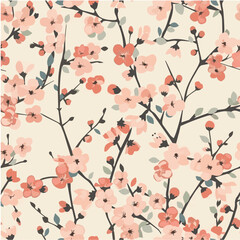 Ditsy cherry blossom vector seamless pattern