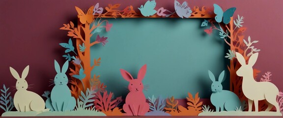Add whimsy to your messages with our Animal Paper Cut Frame. Adorable creatures & cheerful colors create a playful vibe." Digital Artwork ar 2:39:1
