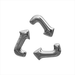 Trendy Liquid Metal Element in Y2K Style. 3D Recycling Sign. Recycling Mark