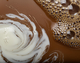 Milk and Coffee Swirl with Golden Bubbles