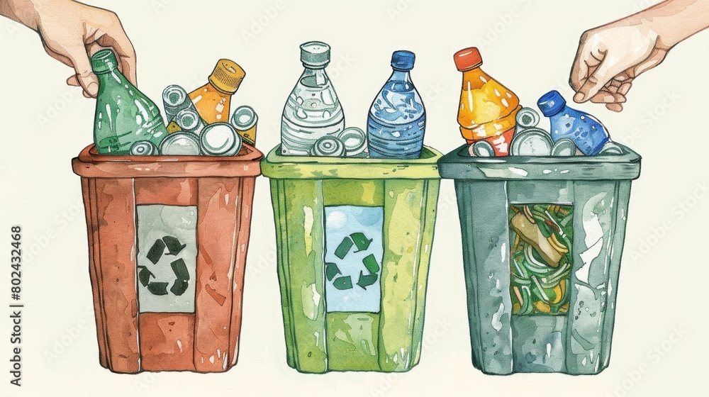 Poster An illustration of a person sorting different types of recyclables into labeled bins demonstrating the importance of separating materials for efficient recycling..