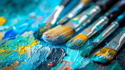 Fototapeta premium A set of paintbrushes and a palette, promising endless possibilities for artistic expression