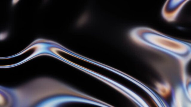 Abstract fluid texture of swirling liquid chrome metal waves with motion light effect. Seamless looping video. 4k psychedelic hypnotic graphics dynamic dark holographic background