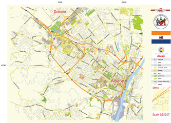 Albany New York US Vector Map, Editable Layered, 13 mb, names main streets
