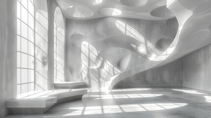 Captivating white curves blend art and architecture in this visually striking, light-filled interior space
