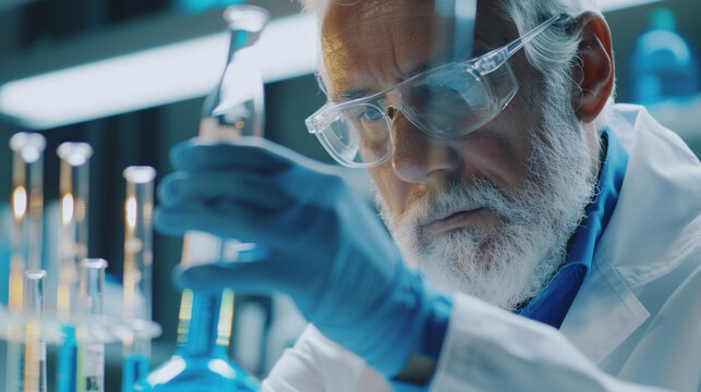 Senior Scientist Analyzing Liquid in Laboratory