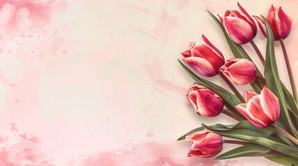 tulips flowers greeting background with copy space