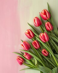 tulips flowers greeting background with copy space